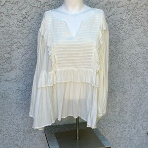 Lauren Conrad ruffled boho blouse with crochet on front of blouse
